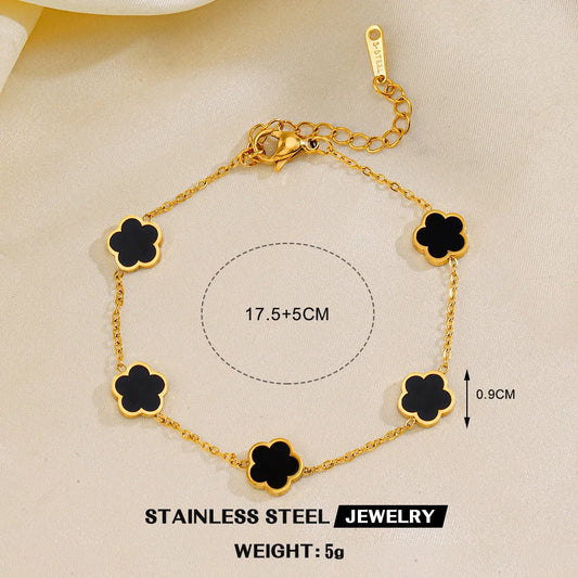 Luckacco Lucky Cute Colorful Five-Leaved Flower Stainless Steel Bracelets for Women Fashion Light Luxury Paty Jewelry Gifts