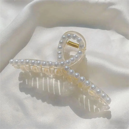 Luckacco 4pcs Large Shark Clip Hair Accessories Temperament Versatile Simple And Generous Fashionable Gentle Pearl Grab Clip