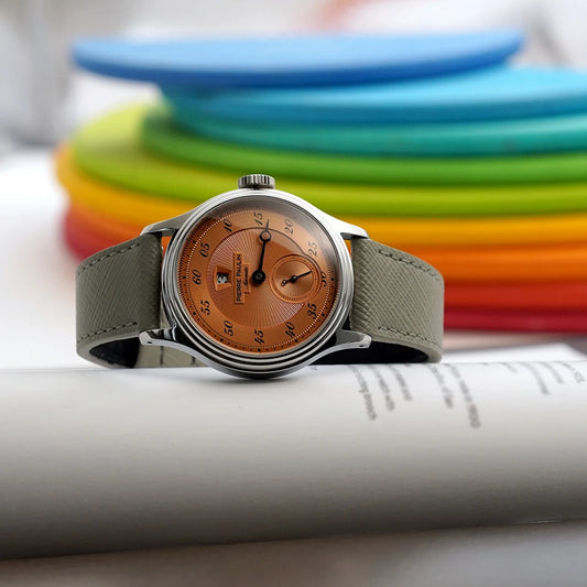 Luckacco Spot goods NEW Pierre Paulin Jumping Hour Men Watch Salmon Dial Automatic St17 Mechanical Watch Vintage Bonklip bracelet