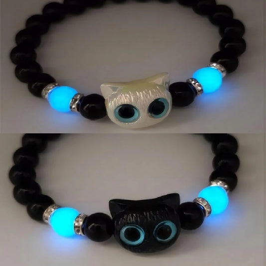 Luckacco Handmade 2pcs Couples Cute Cat Bracelet Unique Stylish Hand Rope For Women Men Beaded Woven Bracelet Wrist Jewelry Gifts