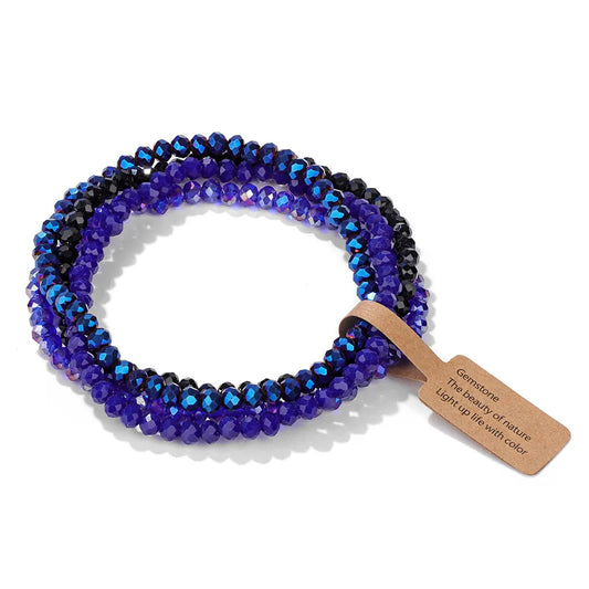 Luckacco Handmade Women Crystal Beaded Bracelet Set 3x4mm Round Glass Beads Stretch Bracelets Female Girls Boho Bangles Jewelry Gift