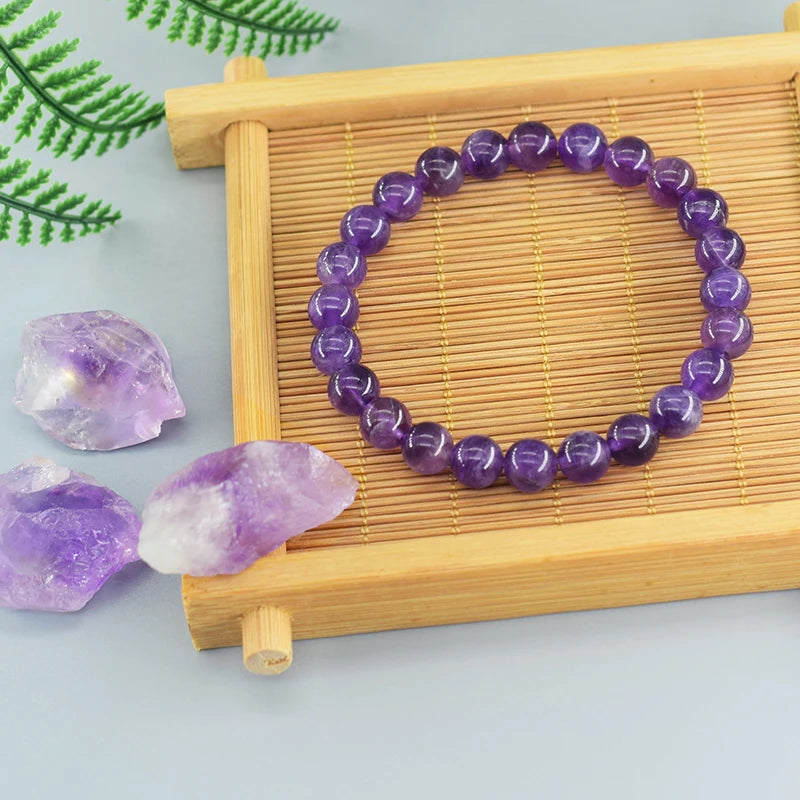 luckacco natural amethyst quartz crystal bead bracelet health bracelet for women weight loss fatigue pressure fatigue relief yoga jewelry