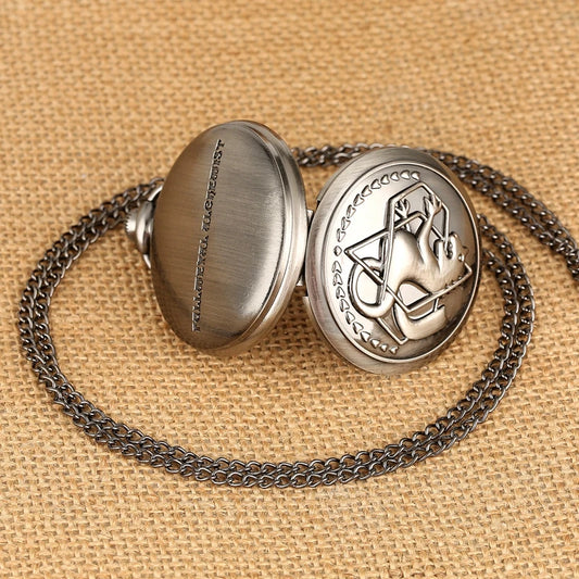 Luckacco Antique Fullmetal Alchemist Quartz Anime Pocket Watch Cosplay Edward Elric Clock Design Pendant Necklace Chain Vintage Chain