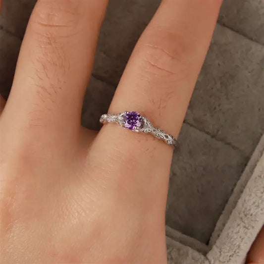 Luckacco Autumn and Winter New Style Light Luxury Style Amethyst Zirconia Women's Ring in Europe and America Simple Fashion Gem Ring