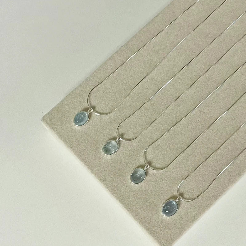 luckacco 925 sterling silver blue crystal moonstone necklace unique design elliptical natural stone pendant snake bone chain gift jewelry