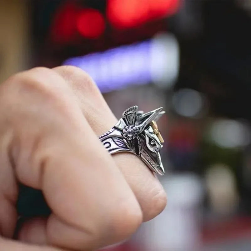 luckacco new vintage egyptian cross anubis god rings for men unisex punk style wolf head men finger rings hiphop party ring men