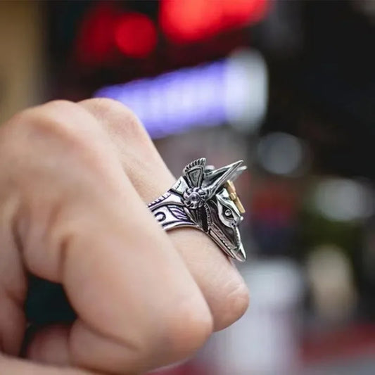 Luckacco New Vintage Egyptian Cross Anubis God Rings for Men Unisex Punk Style Wolf Head Men Finger Rings Hiphop Party Ring Men