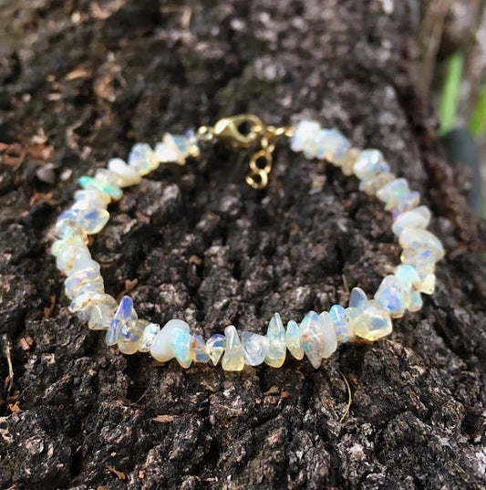 Luckacco Opal Chip Bracelet / Ethiopian Opal Bracelet / Rainbow Opal / White Opal / Rough Opal / Raw Opal / Natural Opal