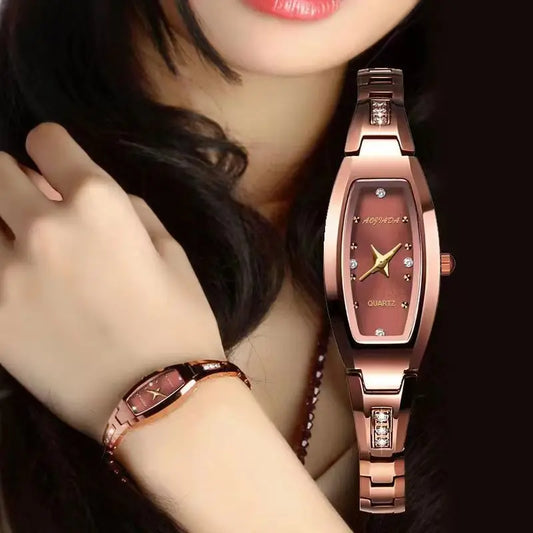 Luckacco Small Ladies Wristwatches Golden Retro Watch for Women Vintage Steel Bracelet Watch Black Quartz Wristwatches Reloj Mujer