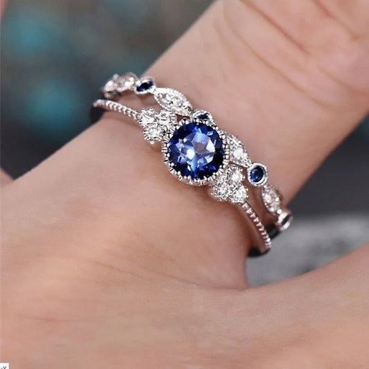 Luckacco 925 Sterling Silver Ring Set with Emerald Zircon Crystals for Women Engagement Wedding Glamour Jewelry Gifts
