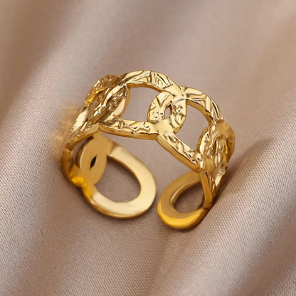 Luckacco Gold Color Stainless Steel Coin Ring Broad Surface Elliptical Geometry Rings Fashion Elegant Jewelry Accessories For Women Gift