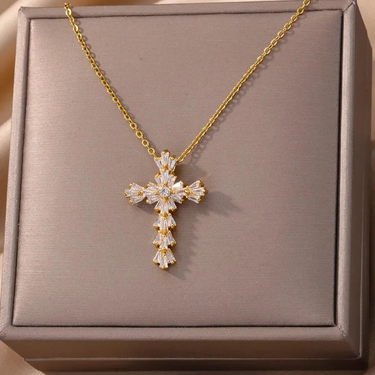 luckacco luxury zirconia cross pendant necklace for women zircon crystal stainless steel chain charm new trend aesthetic jewerly collares