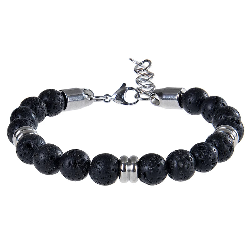 luckacco 8mm natural stone lapis lazuli beaded bracelet adjustable stainless steel chain bracelet for men women handmade jewelry gifts