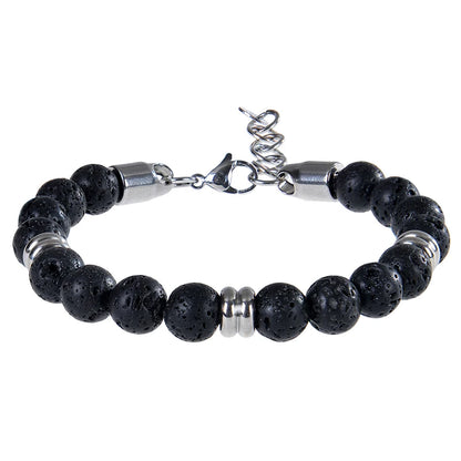Luckacco 8mm Natural Stone Lapis Lazuli Beaded Bracelet Adjustable Stainless Steel Chain Bracelet for Men Women Handmade Jewelry Gifts