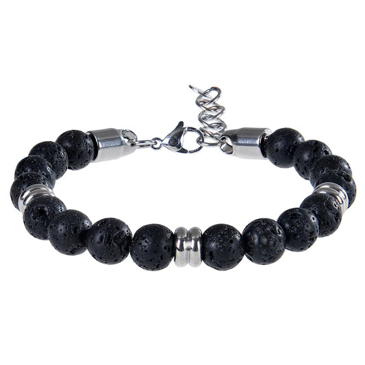 Luckacco 8mm Natural Stone Lapis Lazuli Beaded Bracelet Adjustable Stainless Steel Chain Bracelet for Men Women Handmade Jewelry Gifts