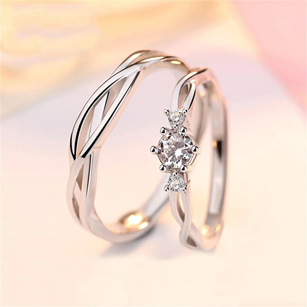 luckacco 2pcs silver color luxury zircon crown cross couple rings for lovers forever endless love wedding bands ring valentines day gifts