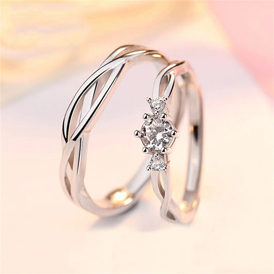 Luckacco 2Pcs Silver Color Luxury Zircon Crown Cross Couple Rings For Lovers Forever Endless Love Wedding Bands Ring Valentines Day Gifts