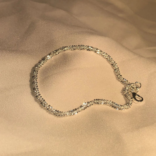 Luckacco S925 Sterling Silver Necklace 2mm Sparkling Collarbone, Sweater Chain, High Charm Jewelry Gift Women