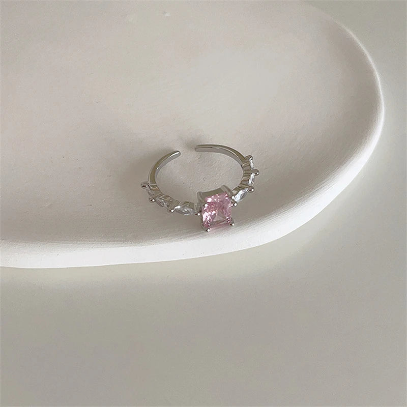 luckacco pink crystal irregular heart rings creative zircon bowknot opal love heart open ring y2k shiny rings for women party jewelry
