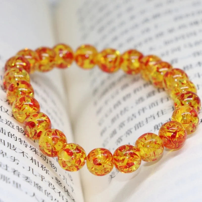 luckacco 8mm yellow amber beads bracelet natural stone bracelet for men women citrines jades strand beads bangles meditation jewelry gift