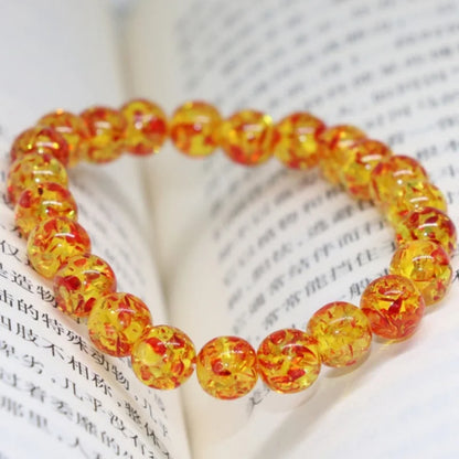 Luckacco 8mm Yellow Amber Beads Bracelet Natural Stone Bracelet for Men Women Citrines Jades Strand Beads Bangles Meditation Jewelry Gift