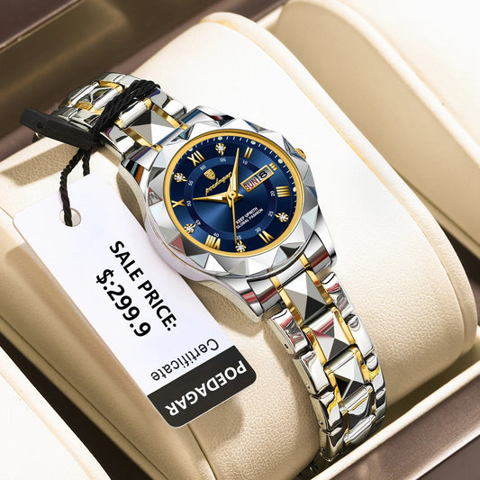 Luckacco POEDAGAR Fashion Ladies Wristwatch Week Date Luminous Waterproof Woman Watch Stainless Steel Luxury Women's Quartz Watches reloj