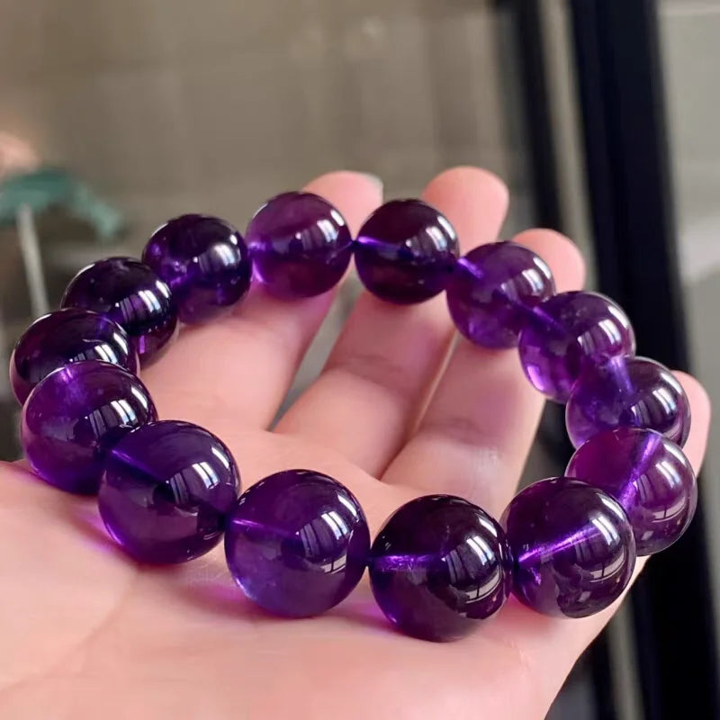 luckacco natural purple amethyst quartz crystal bracelet round beads big women men 16mm 17mm 18mm 19mm fashion amethyst aaaaaa