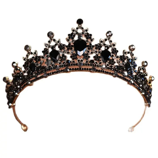 Luckacco Bridal Headwear Black-Colour Women's Ballroom Crown Baroque Crystal Tiaras And Crowns Bridal Wedding Hair Accessories Jewelry
