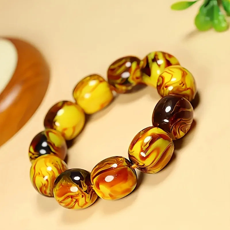 luckacco amber beeswax bracelet, retro style, stylish and minimalist, suitable for casual wear, everyday jewelry