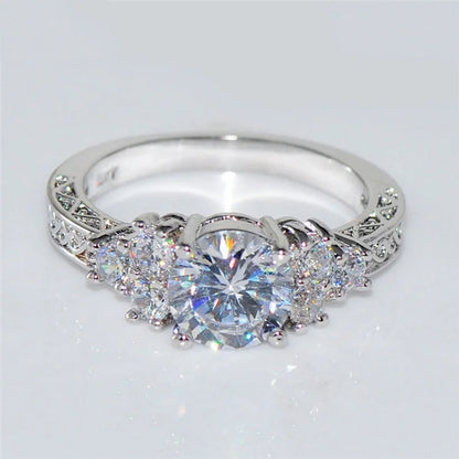 Luckacco Exquisite Fashion Silver Color Engagement Rings for Women Fashion White Zircon Stones Ring Anniversary Bridal Wedding Jewelry