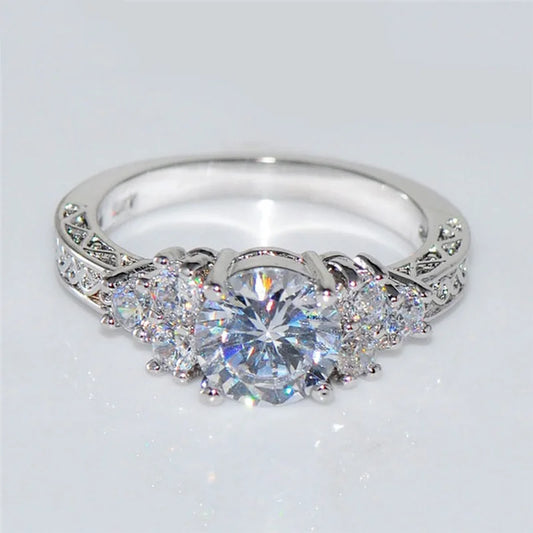 Luckacco Exquisite Fashion Silver Color Engagement Rings for Women Fashion White Zircon Stones Ring Anniversary Bridal Wedding Jewelry