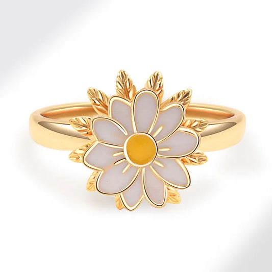 Luckacco Fashion Fidget Spinner Ring Anxiety for Women Multiple Crystal Sunflower Finger Rings Rotate Anti Stress Jewelry Wedding Gift