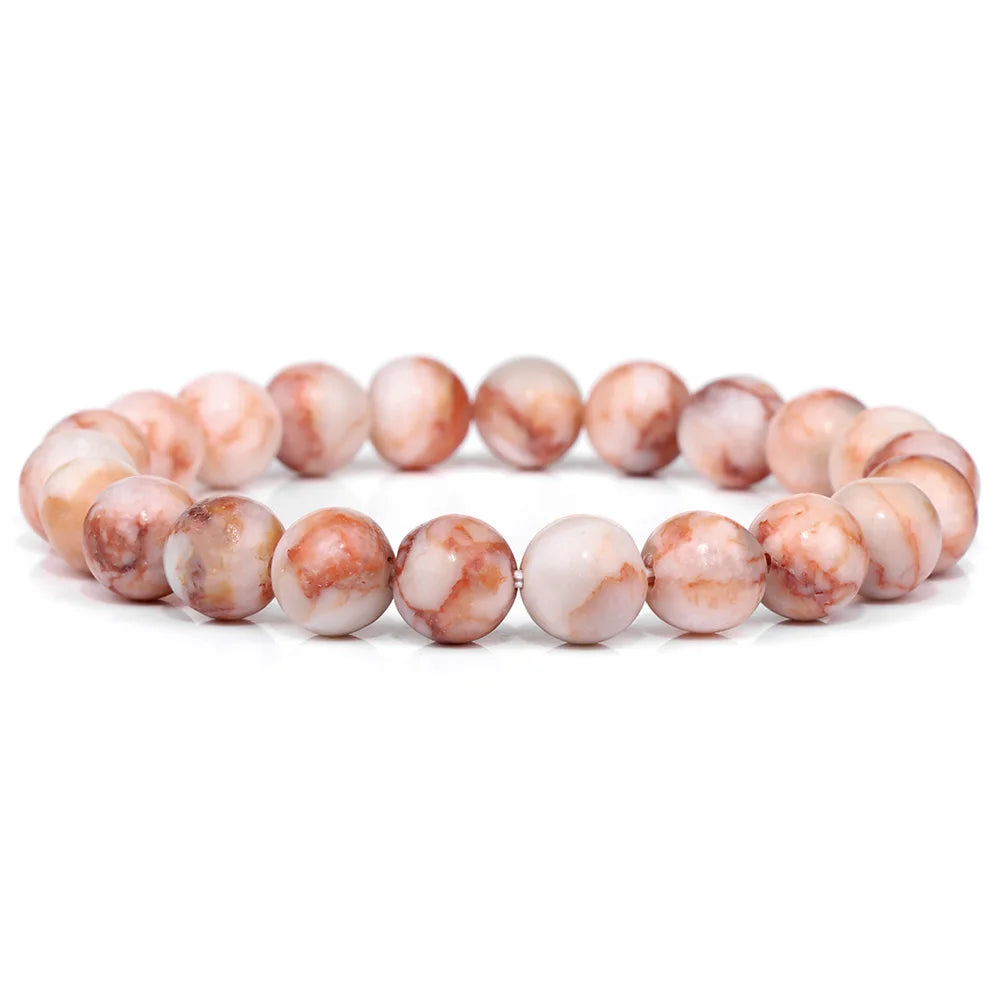 luckacco fashion natural stone pink angelite beads bracelet 8mm sunstone beaded energy yoga bracelet jewelry for women handmade gifts