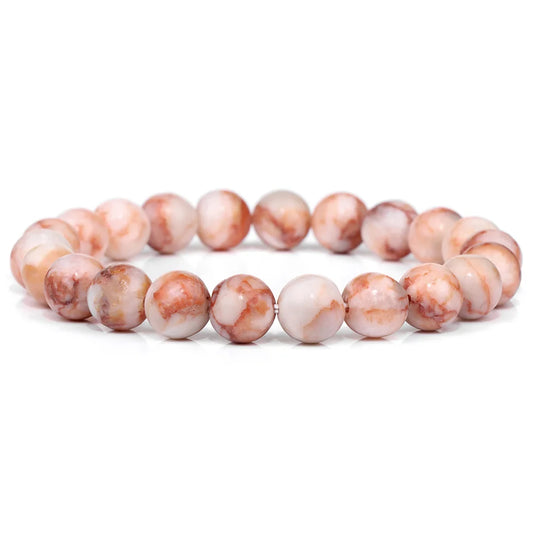 Luckacco Fashion Natural Stone Pink Angelite Beads Bracelet 8mm Sunstone Beaded Energy Yoga Bracelet Jewelry for Women Handmade Gifts