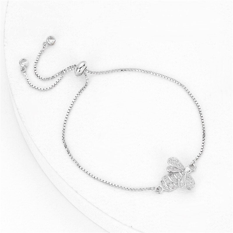Cute Cubic Zirconia Bee Charm Bracelets for Women Gold Chain Crystal Bracelet Adjustable Animal Femme Jewelry Femme MBR180086 - luckacco