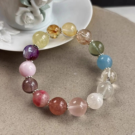 Luckacco Colorful Crystal Multi Treasure Bracelet for Women's Summer Fashion Vintage Exquisite Beautiful All-match Jewelry Gift