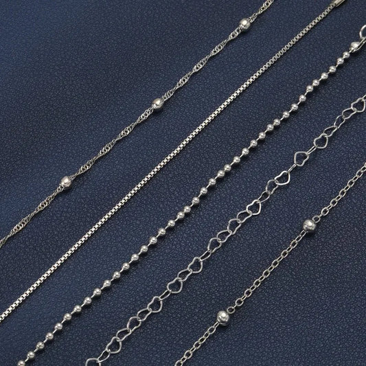 Luckacco 5pcs Elegant Alloy Bead Bracelet Set Multilayer Retro Multi-layer Chain Simple Bracelet Trendy Box Chain Simple Fashion Bracelet