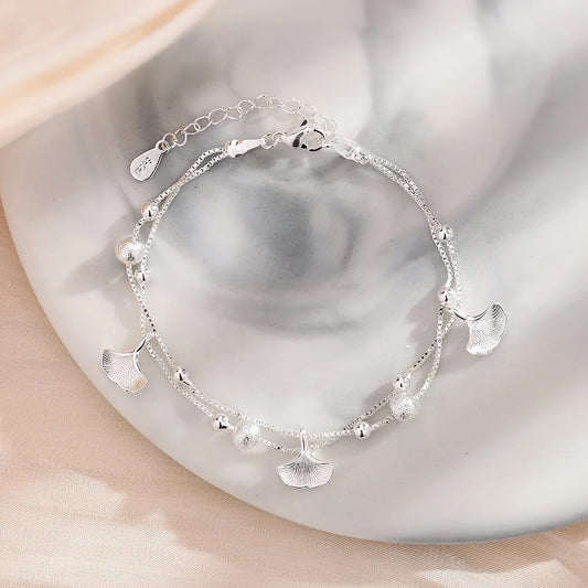 Luckacco New 925 Silver Geometric Bead Punk Peace of Mind Words Irregular String Bracelet For Woman Girl Fashion Jewelry Gift Dropship