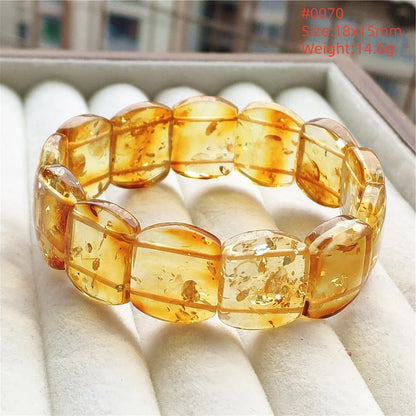 Luckacco Natural Piebald Amber Bracelet Rectangle Beads Blood Red Yellow Flower Amber Women Men Healing Stretch Jewelry AAAAA