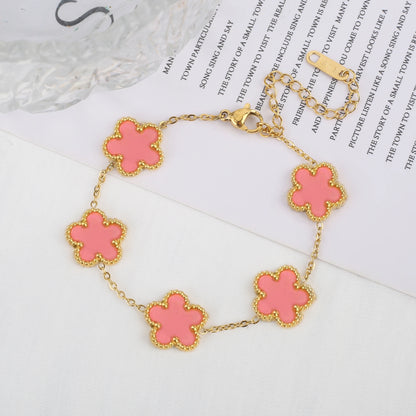 Luckacco Classic Luxury Stainless Steel Bracelet Ladies Adjustable Five Flower Bracelets for Women New Fashion Party Jewelry Gifts Clover