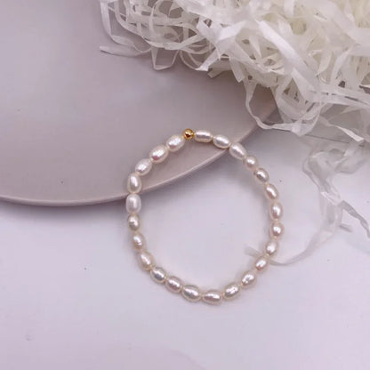 Luckacco Minar INS Fashion Genuine Freshwater Pearl Beaded Bracelets for Women Pearls Strand Elastic Charm Bracelet Office Career Jewelry
