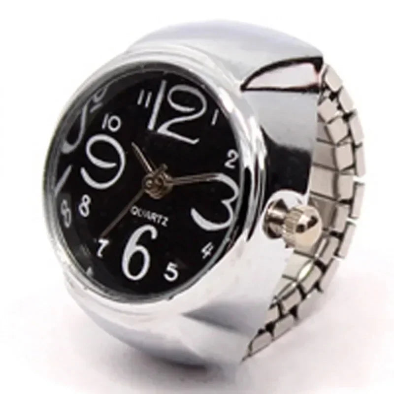 luckacco couple finger watch ring vintage punk elastic alloy band men women jewelry clock roman numerals dial 28style mini quartz watches