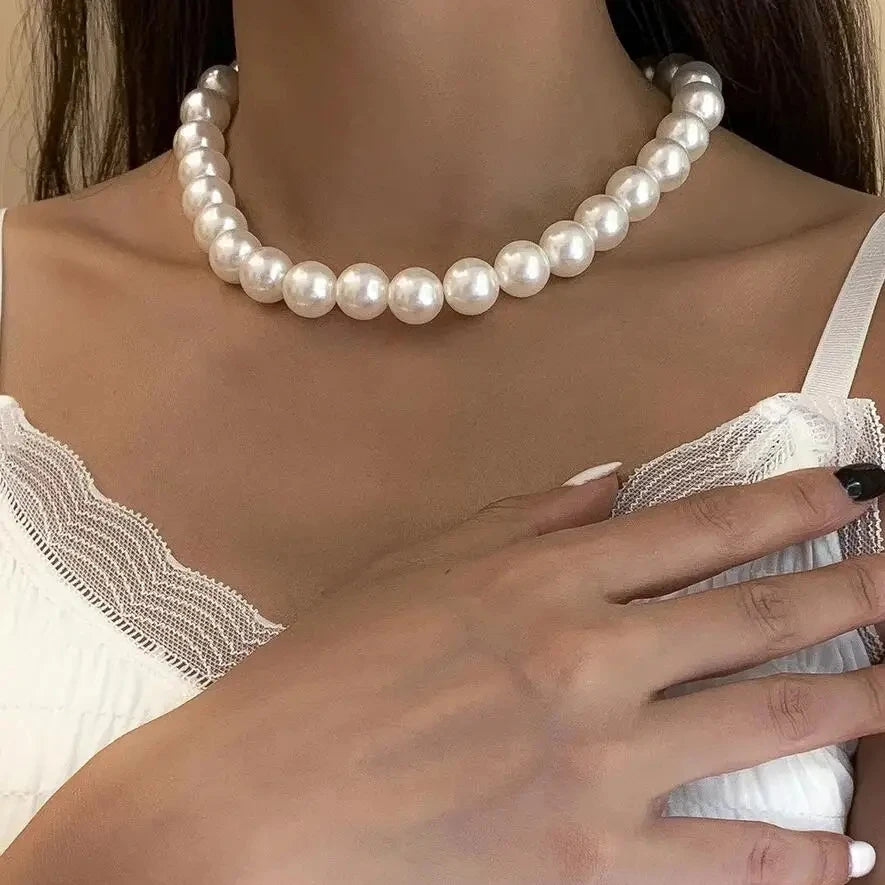 luckacco exaggerated imitation pearl beads necklace for women ccb big heart pendant choker necklace jewelry gift