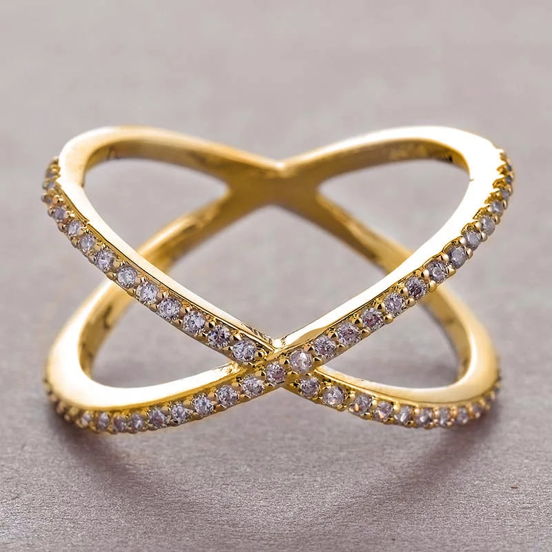 luckacco daily picks luxury cross x shape women engagement ring full paved cz stone silver color elegant simple female jewelry ring hot sale