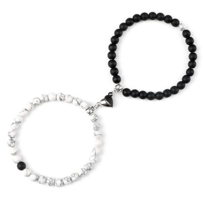 Luckacco 2Pcs/Set Sliver Black Color Magnet Pendant Bracelets 6MM 8MM White Porcelain Black Line Beads Couple Bracelet Jewelry Gift New