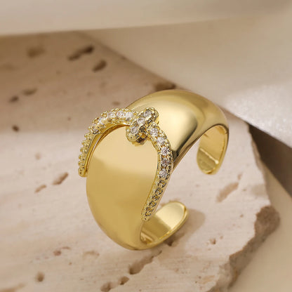 Luckacco 31styles Luxury AAA Cubic Zirconia Inlay Copper Wedding Jewelry Gold Color Statement Geometric Rings For Elegant Women
