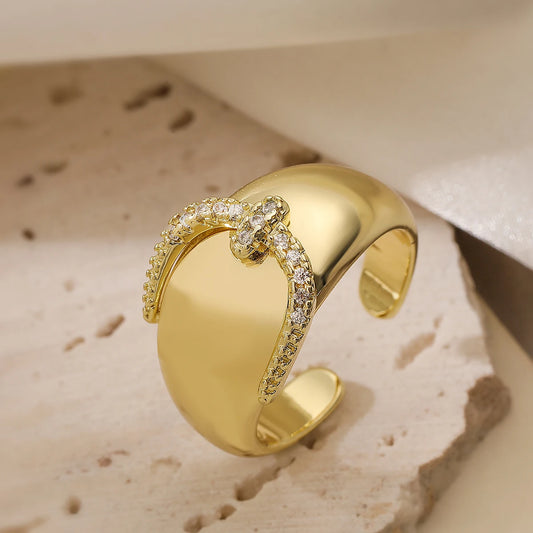 Luckacco 31styles Luxury AAA Cubic Zirconia Inlay Copper Wedding Jewelry Gold Color Statement Geometric Rings For Elegant Women