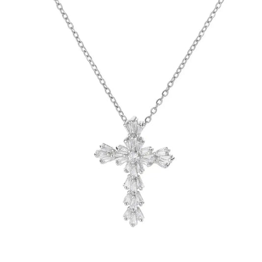 Luckacco Luxury Zirconia Cross Pendant Necklace for Women Zircon Crystal Stainless Steel Chain Charm New Trend Aesthetic Jewerly collares