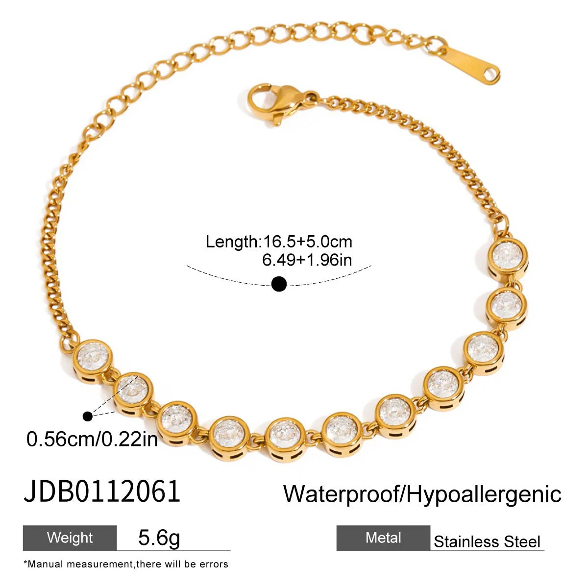 luckacco uworld fashion trend zircon heart tennis chain bracelet 18k gold color plated stainless steel round chain stackable bracelet wom