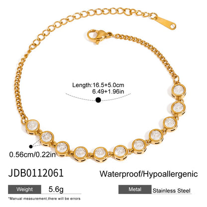 Luckacco Uworld Fashion Trend Zircon Heart Tennis Chain Bracelet 18K Gold Color Plated Stainless Steel Round Chain Stackable Bracelet Wom